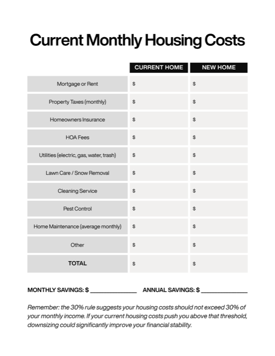 Preview of the Housing Cost Worksheet